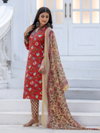 Red Colour Rayon Print With Thread Work Kurti With Pant Dupatta Aaradhna 2028 Wholesale Price In Surat